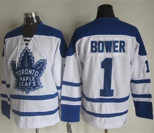 Maple Leafs #1 Johnny Bower White CCM Throwback Winter Classic Stitched NHL Jersey - Click Image to Close